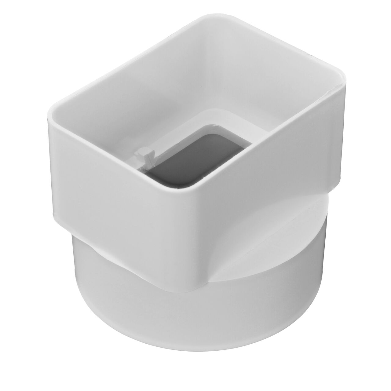 Hero shot of the PVC Downspout Adapter, 3X4 in. Downspout X 4 in. DWV/SCH40 Hub (NDS 9P09)