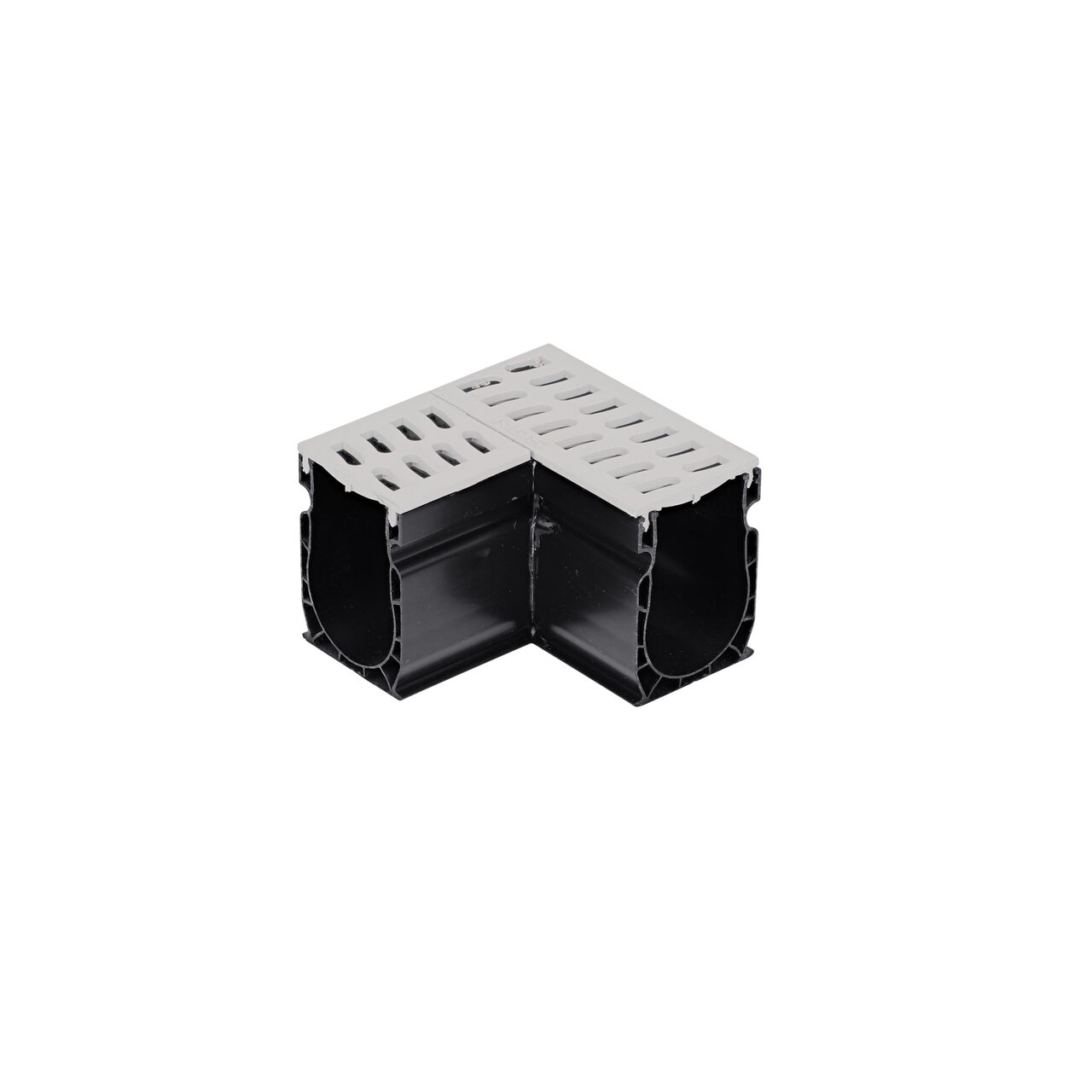 Uninstalled NDS Gray Slim Channel™ Drain 90° Elbow and Grate (NDS 9383)