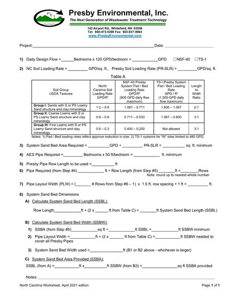 North Carolina AES Design Worksheet