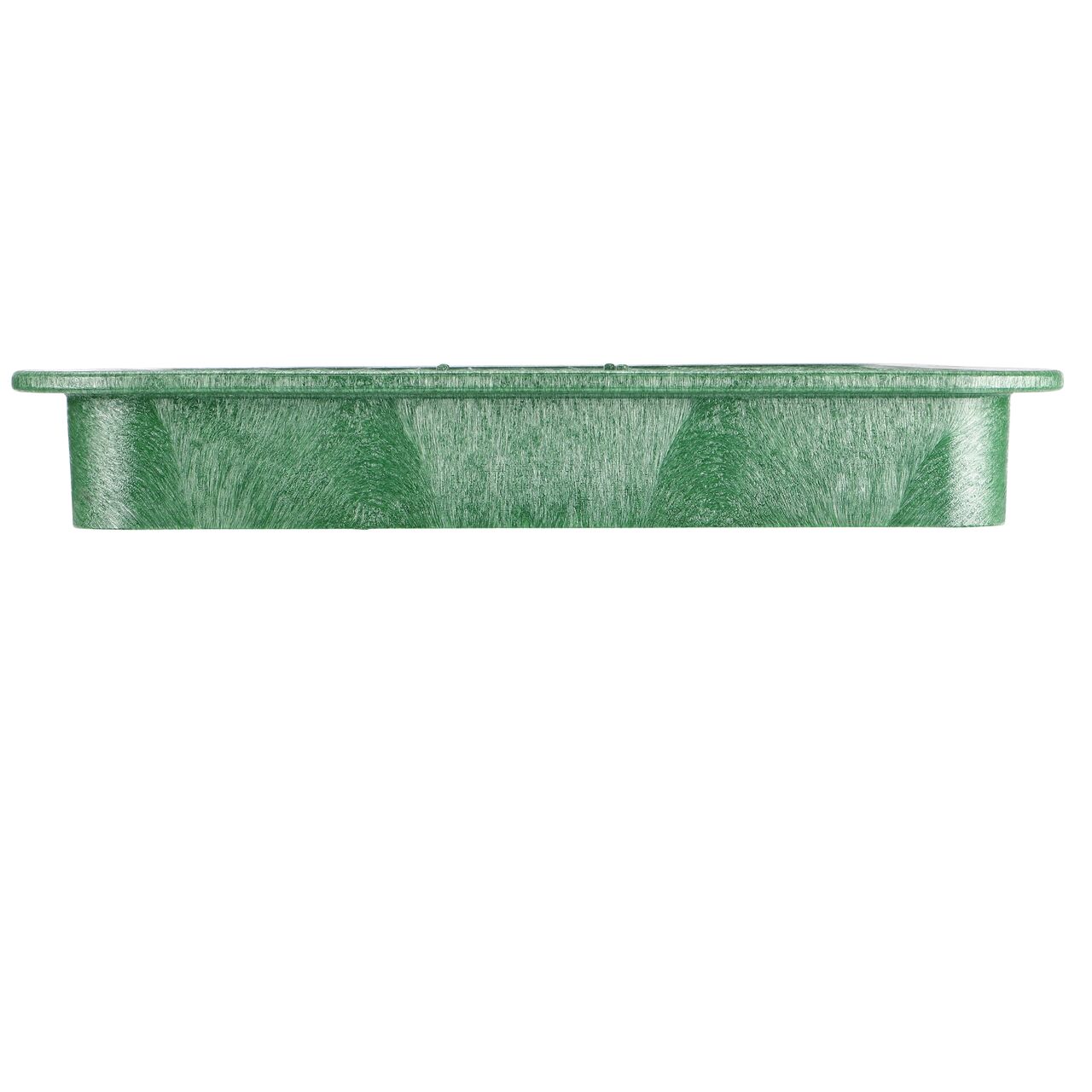 The NDS 13 in. X 24 in. Rectangular Pro-Spec® Series Green Sewer Valve Box Cover (NDS 322CS) is a Overlapping lid shown here from the side, that prevents dirt and debris from entering the Valve box