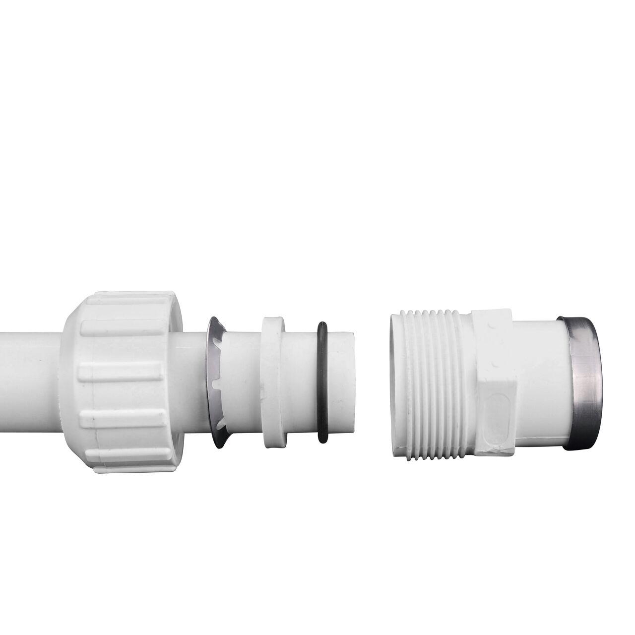 Unassembled NDS 1 in. PVC to IPS Female Adapter to Flo Lock on a 1 in. Schedule 40 Pipe (NDS 136-07, NDS 136-07, NDS 136-10)