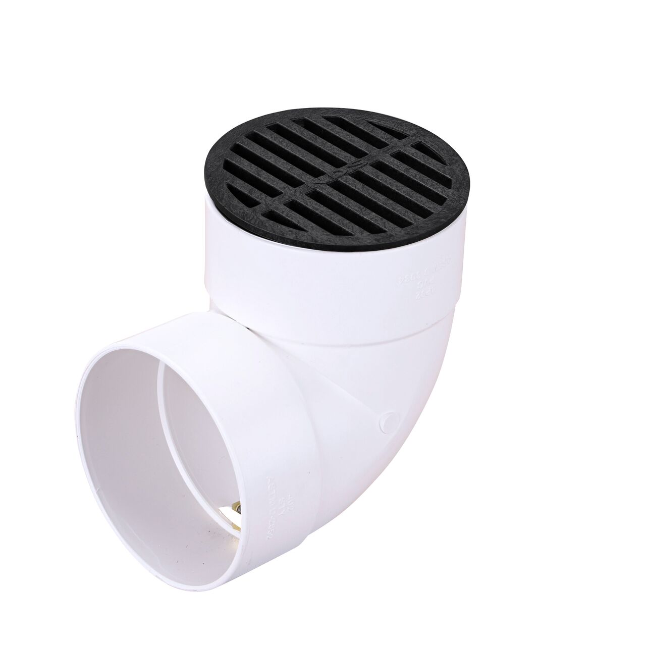NDS 4 in. Round Grate installed on 4 in. Sewer and Drain Fitting, or Elbow (NDS 11*, NDS 11)