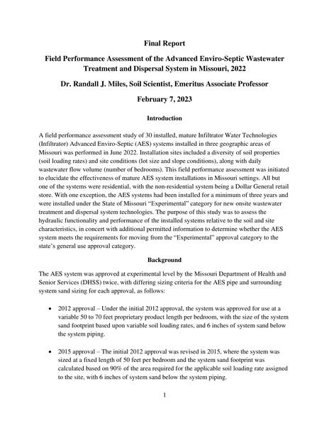 Missouri AES Abridged Field Performance Assessment