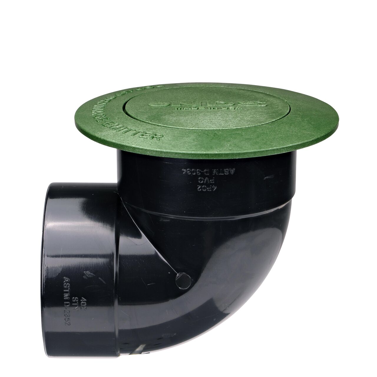 The 4 in. Pop-Up Drainage Emitter with Elbow (NDS 421) lays flat when closed