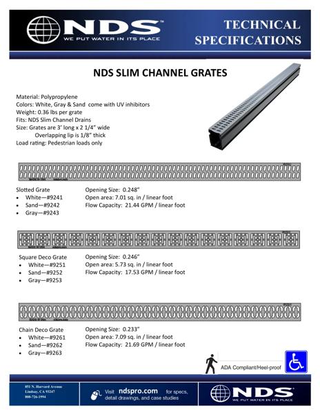 NDS Slim™ Channel Drain Grates Tech Spec