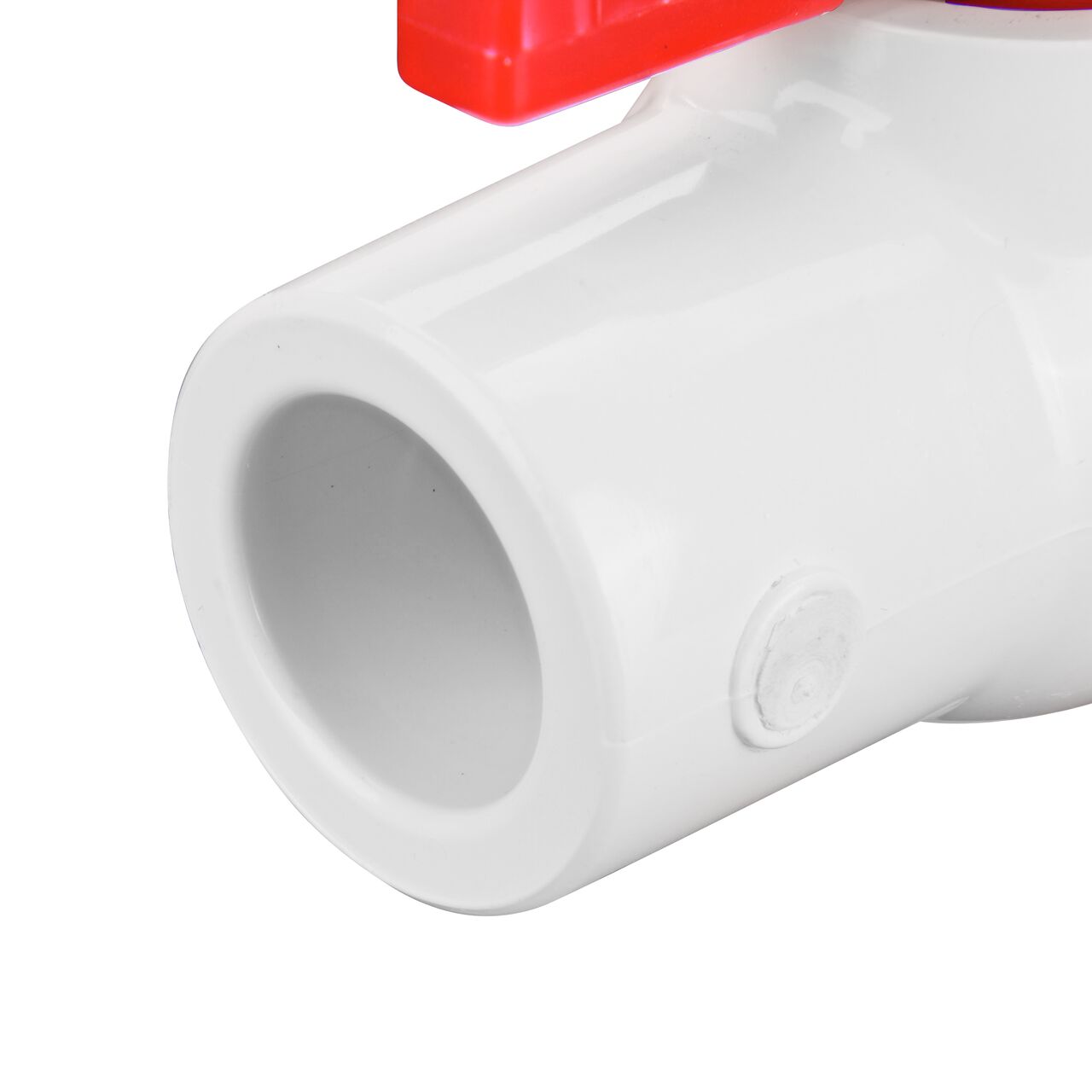 Closeup of the NDS CTS Ball Valve showing the stem that is made of durable CPVC material (NDS C1310-05)