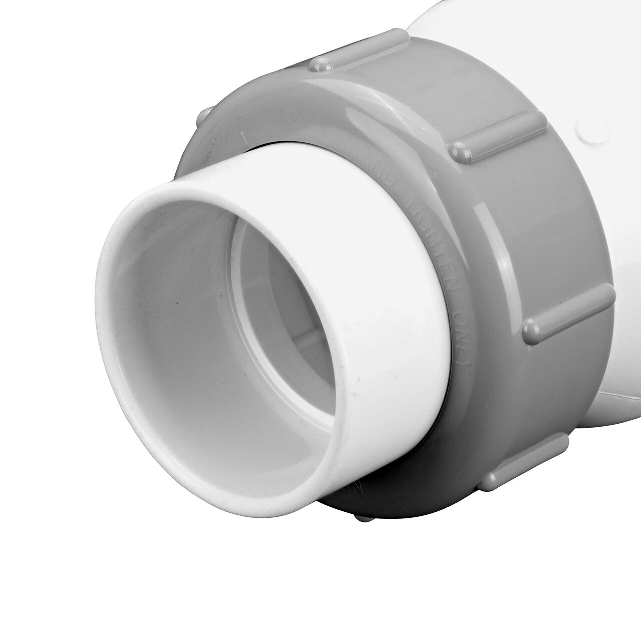 Closeup of the sloped slip end of the NDS White 2 in. slip end by slip end PVC True Union Spring Check Valve with 1/2 lb. Spring (NDS 1700-20)