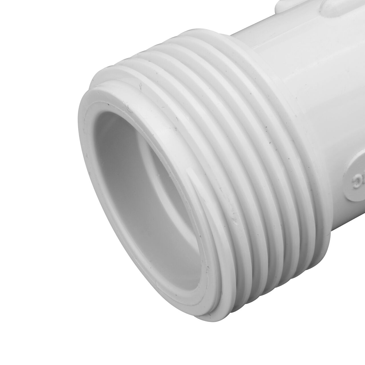 Closeup view of the NDS IPS UC Compression Coupling showing the end with the adjustable nut removed and once installed provides a leak resistant connection (NDS CPC-0500)