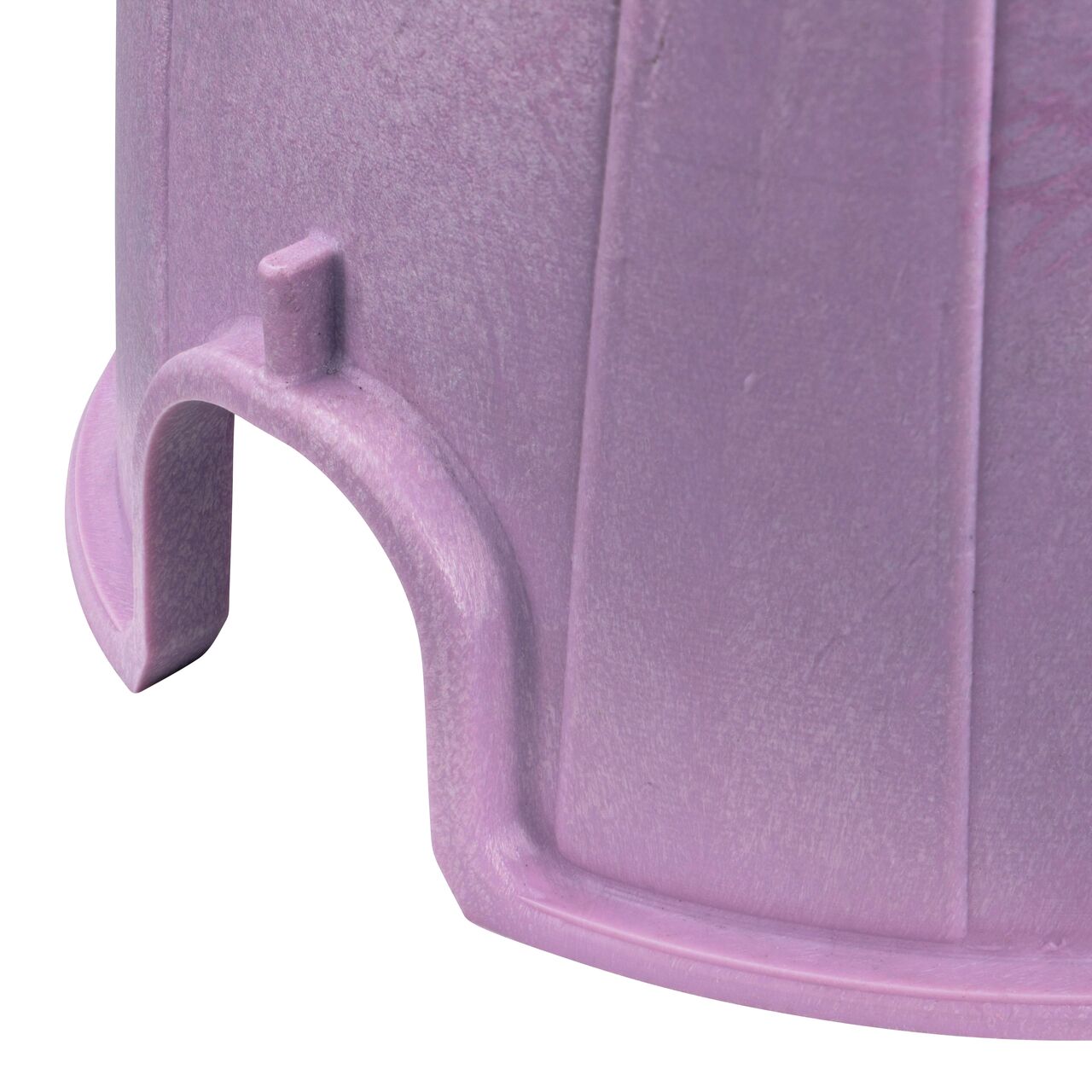 Closeup view of the pipe hole and the outside reinforced edges on the purple NDS 10 in. Round Pro-Spec® Series Valve Box (NDS 312PBCR) for water and irrigation pipe connections