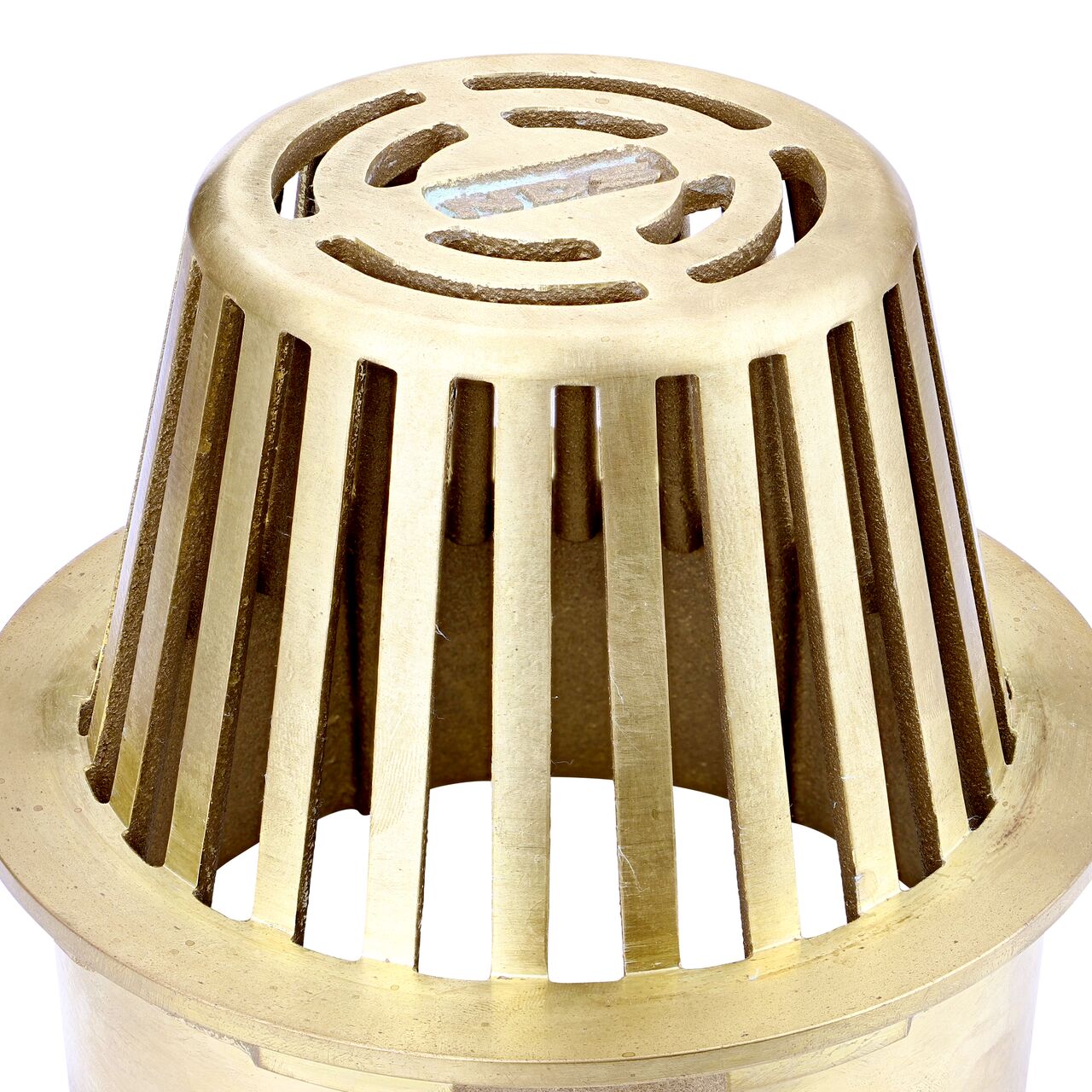 Closeup of the grate pattern of the NDS Brass 6 in. Atrum Grate (NDS 90B)