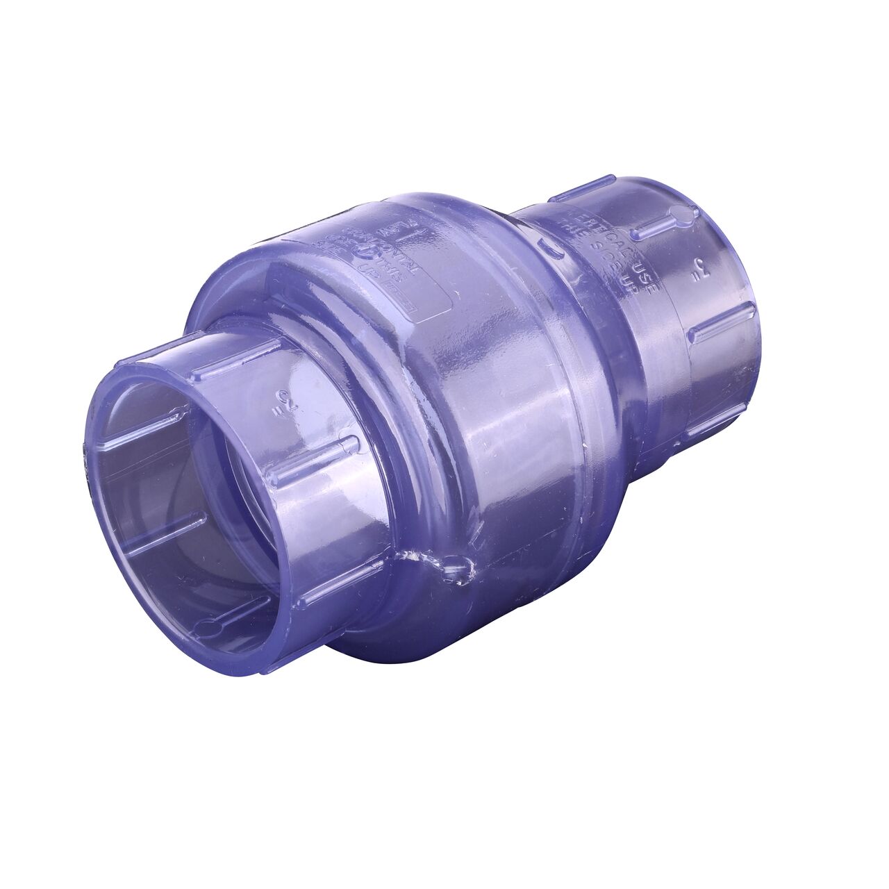 Alternate direction of the NDS Clear 3 in. slip end by slip end PVC Swing Check Valve (NDS 1520C30). Water is conveyed one-way through the valve when the flap opens.