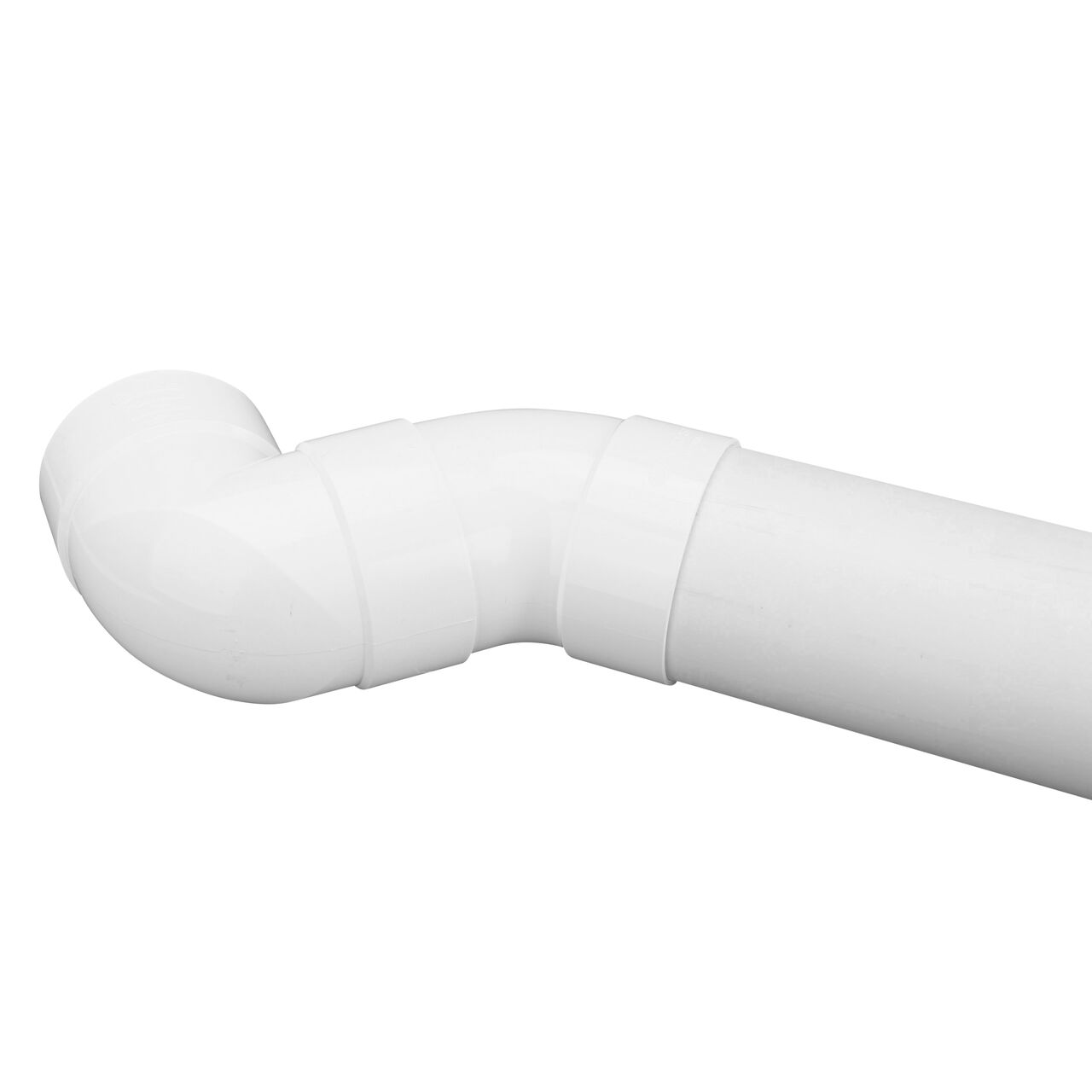 The NDS PVC 45° street elbow (NDS 4P03ST, NDS L4P03ST) connected to a 4 in. Sewer and Drain pipe on the HUB end and a 4 in. 90 degree elbow on the spigot connection end