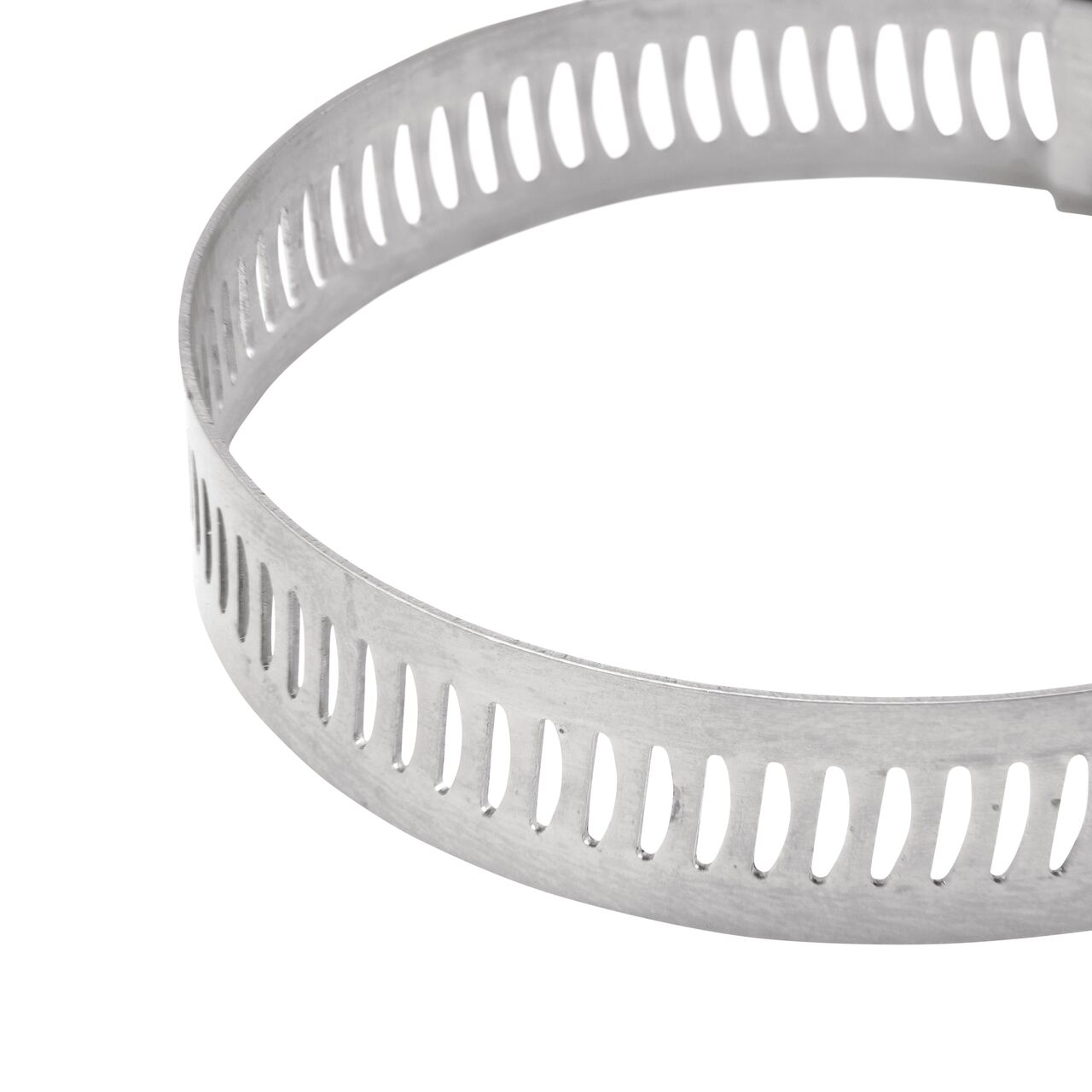 Closeup view of the arcial perforated slots in band for added strength and smoother engagement on the NDS SAE 32 Worm Drive Hose Clamp with Aero Seal 1/2 in. band width (NDS 64032H)