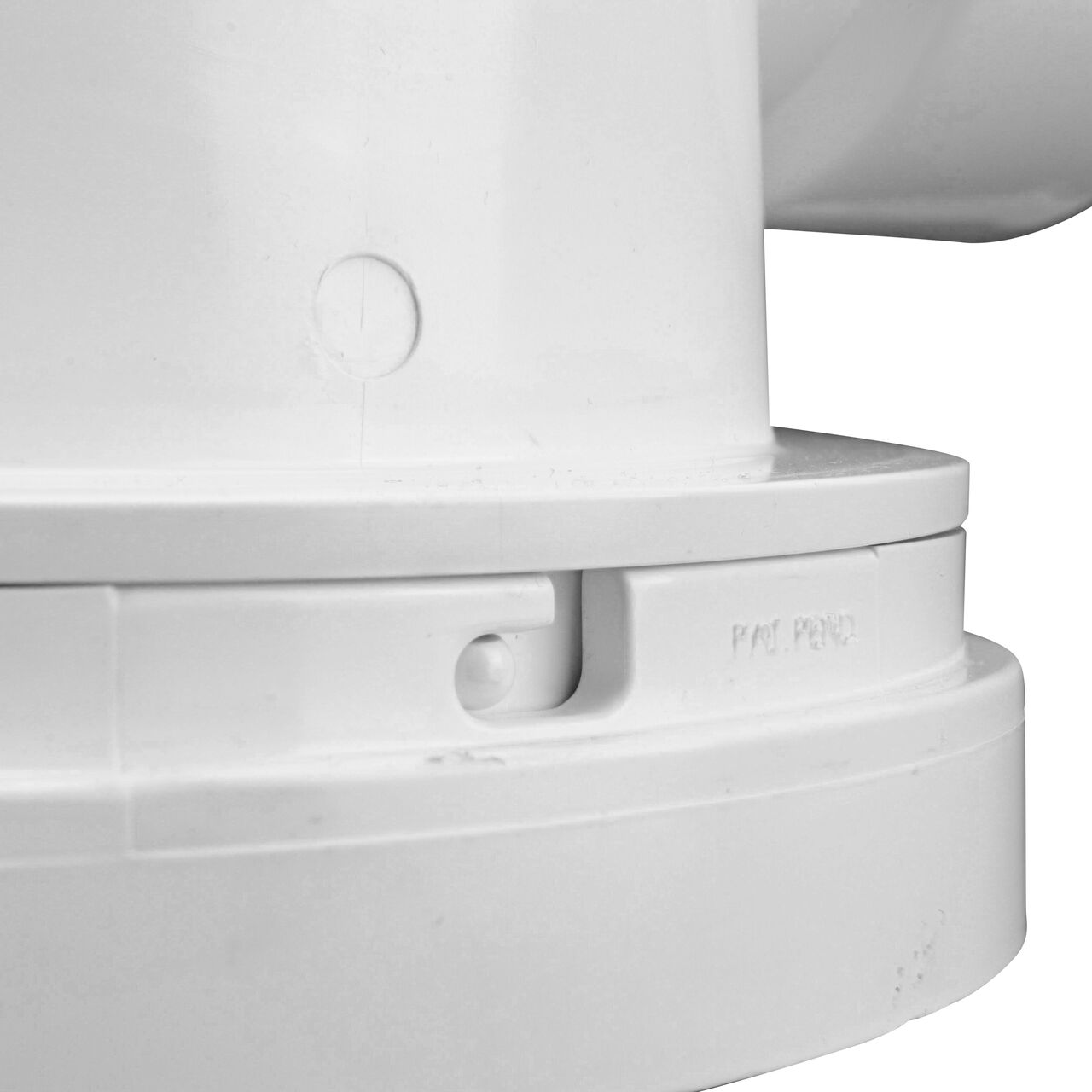 Closeup of the collar locked in place on the valve on the NDS 4 in. White PVC Backwater Valve with Riser and Cover (NDS 475PR)
