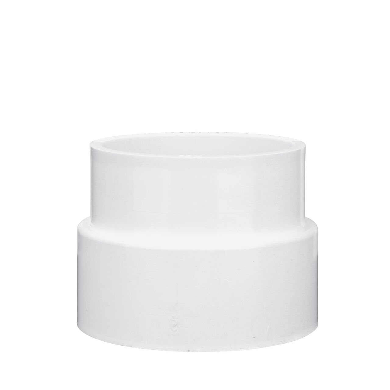 End to end vertical side view of the NDS PVC 3 in. DWV X 4 in. S&D Adapter (NDS 3P12*, NDS 3P12, NDS L3P12)