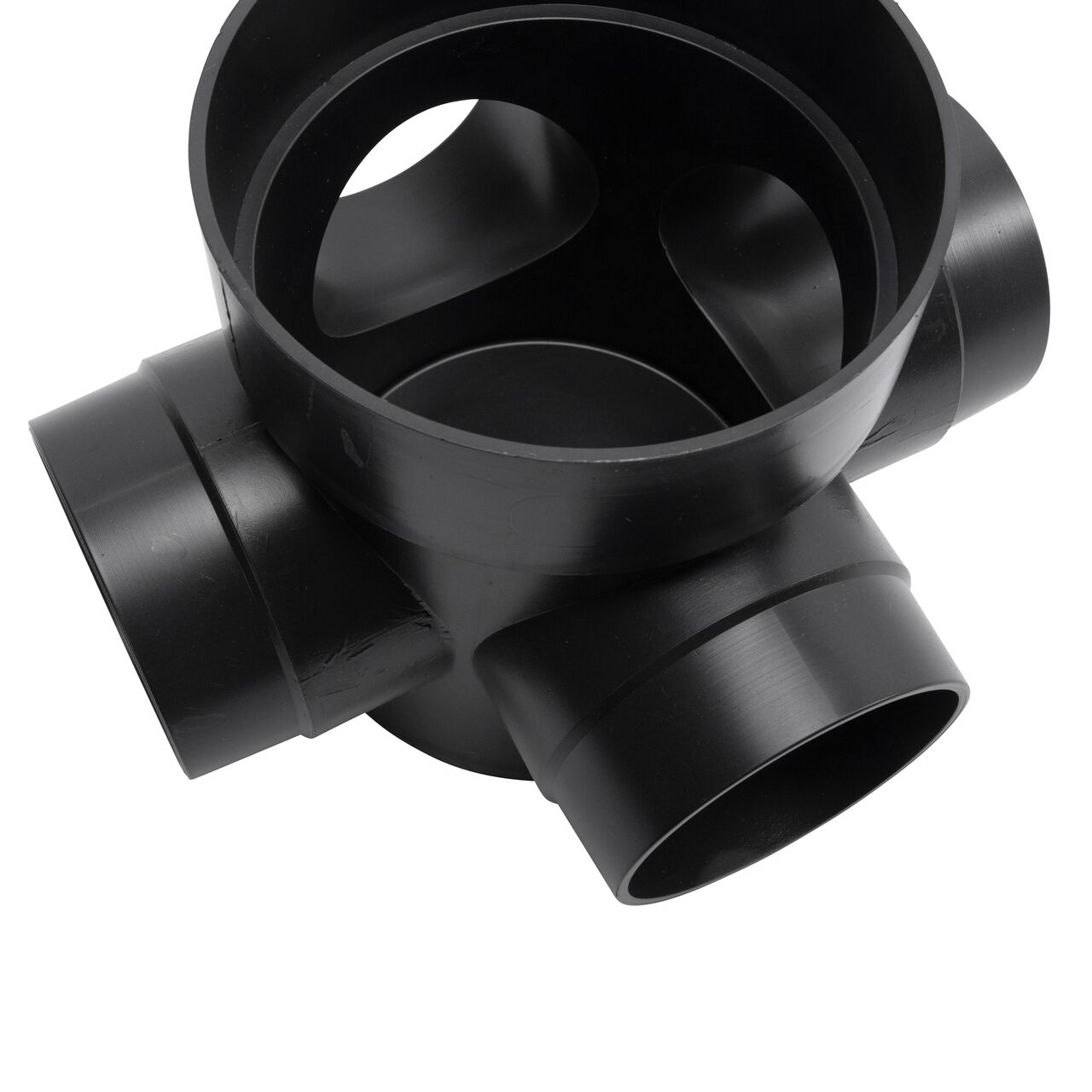 Inside the NDS 6 in. Round Spee-D Catch Basin Drain with four outlets (NDS 350)