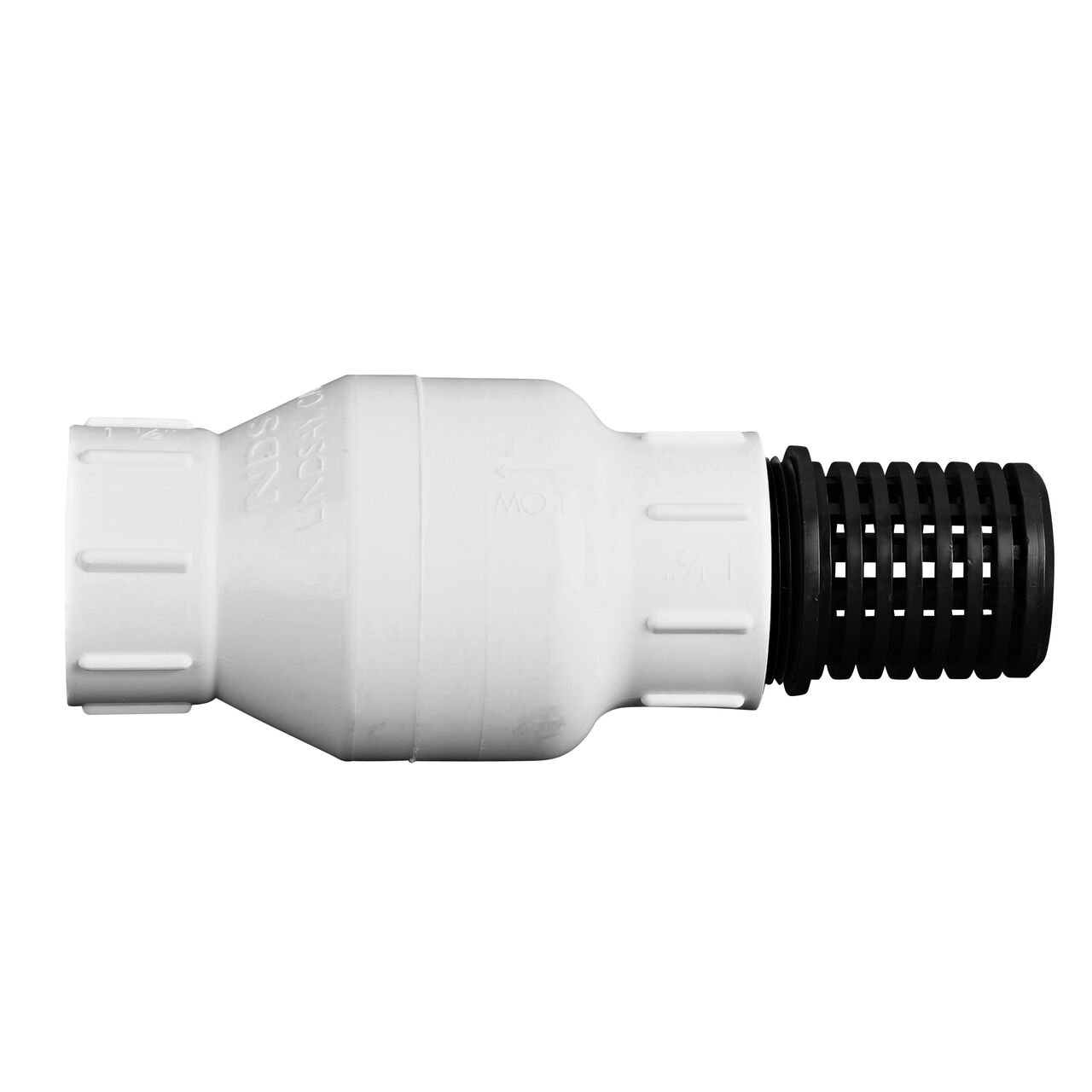 Side to side view of the NDS 1-1/2 in. IPS Female Threaded PVC Foot Valve (NDS 1001-15FV)
