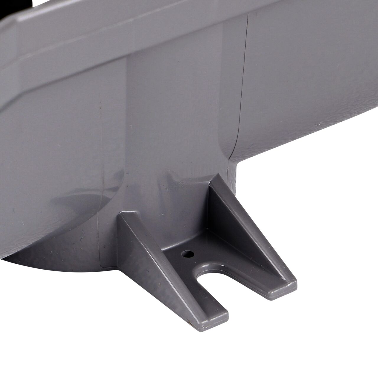Closeup of the stabilizing feet on the NDS Spee-D® Contour™ Channel Drain Middle Section and Gray Grate (NDS 400-ACM-WH)