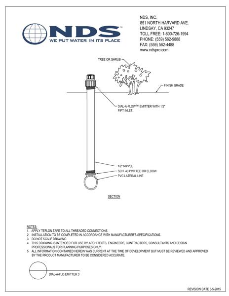 NDS Dial-A-Flo™ Non-Pressure Compensating Emitters 3 Installation Detail