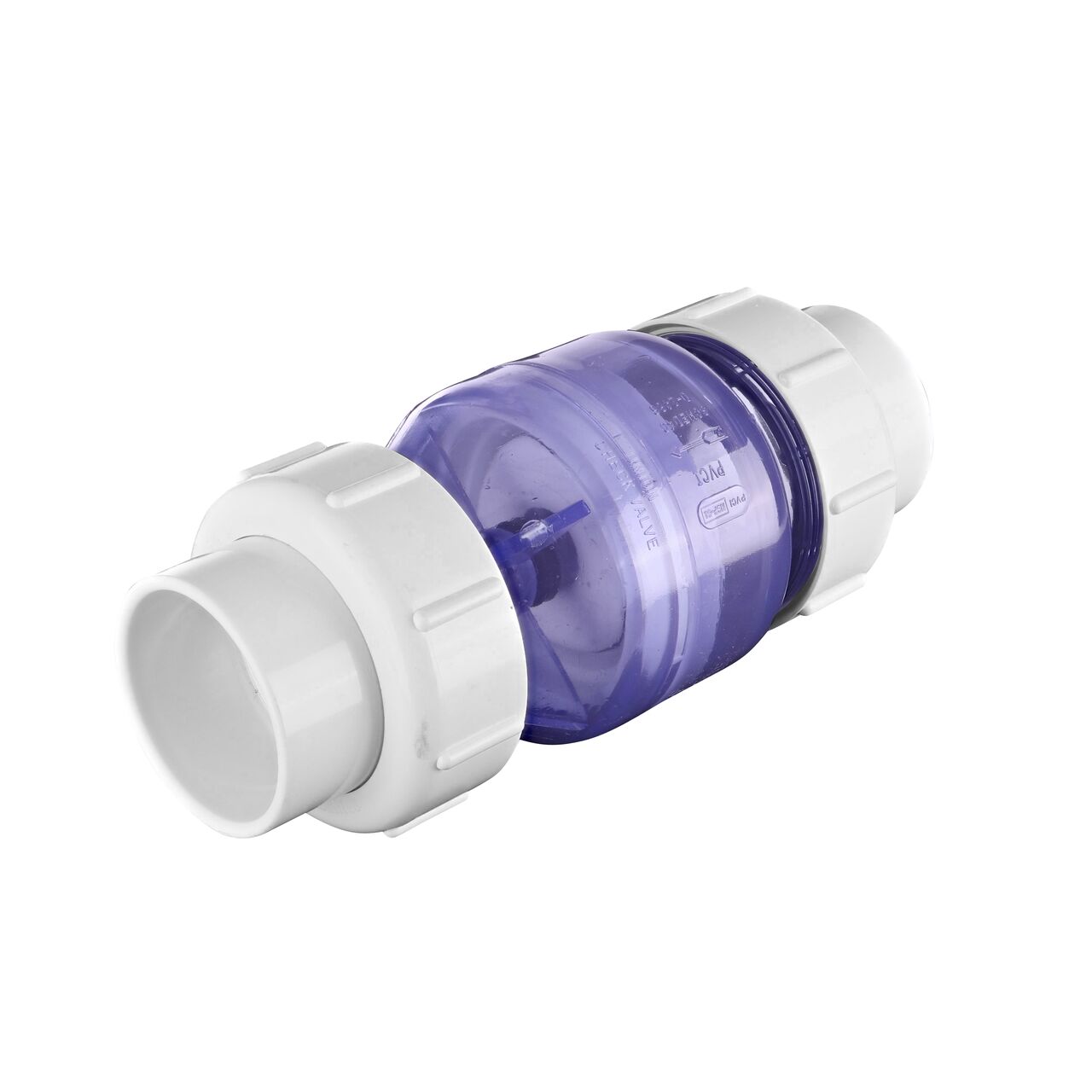 NDS Clear 2 in. slip end by slip end with 1/2 lb. spring PVC True Union Spring Check Valve (NDS 1700C20) conveys water one-way through pipe and prevents backflow