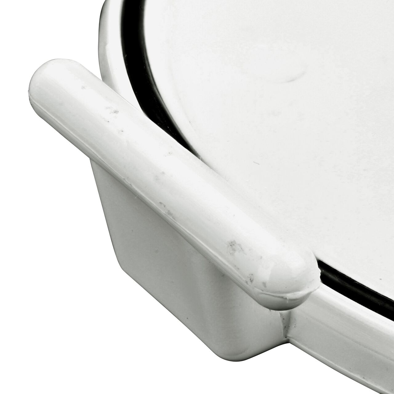 Closeup up of the arm hinge of the NDS 6 in. White Backwater Valve Flapper (NDS 1530603)