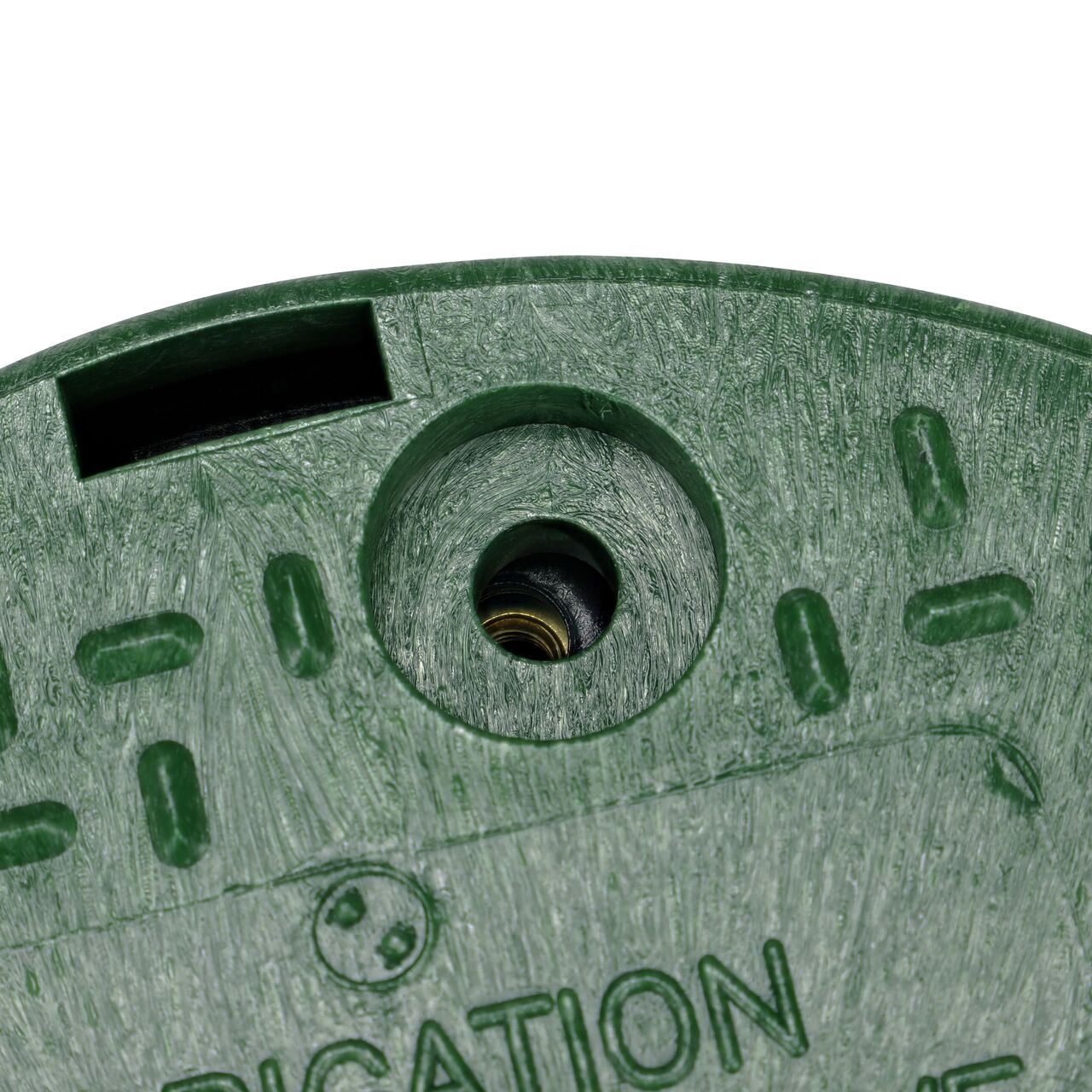 The valve box lid and box (NDS 111BCB) securely in place, without the bolt, on the 10 in. round Standard Series Black Box and green irrigation control valve cover keeping components protected against the elements, foot traffic, lawn care equipment, and potential vandalism while keeping them out of sight