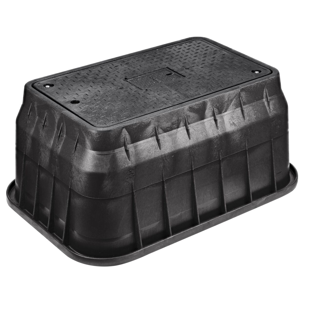 The NDS 17 in. X 30 in. Rectangular Pro Series Meter Box and Cover is a 18 in. high Black Box and Black Cover with Water Meter markings on the drop-in (NDS 126BCDMCIFB) with a Cast Iron reader door and a bolt, and protects underground irrigation and sprinkler system components and keeps them out of sight