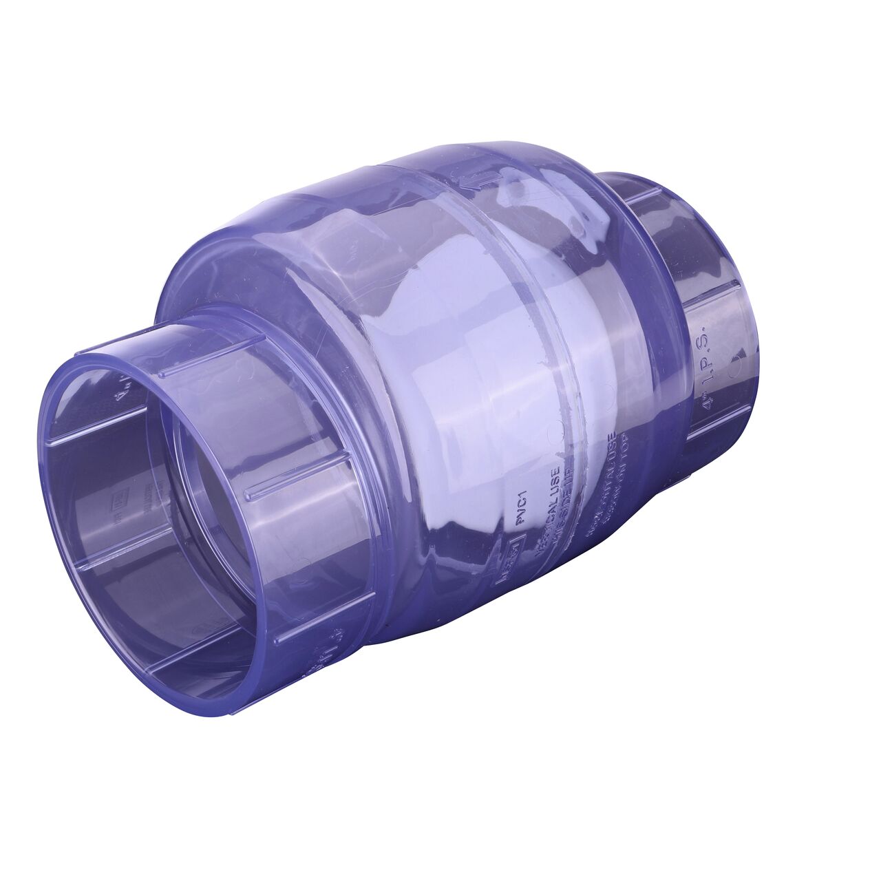 Alternate direction of the NDS Clear 4 in. slip end by slip end PVC Swing Check Valve (NDS 1520C40). Water is conveyed one-way through the valve when the flap opens.