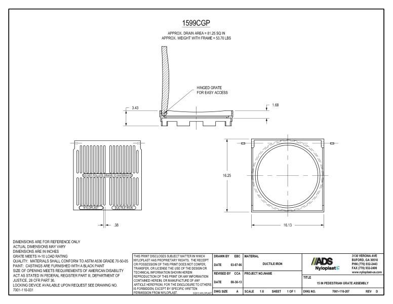 15" Pedestrian Grate Assembly Nyloplast Detail