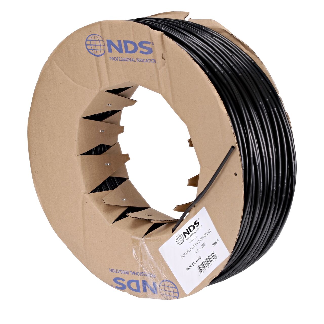 Alternate view of the labeled NDS 1,000 ft. 1/4 in. Dura Flo™ JR Dripline with 6 in. spaced 0.5 GPH Non-Pressure Compensating Emitters (NDS SFJR-BL-06-10)