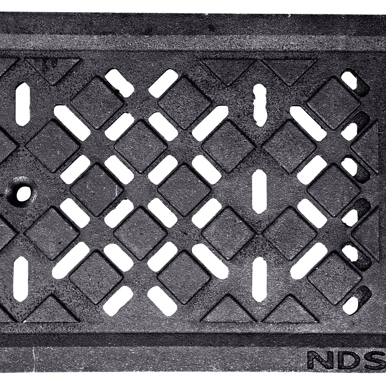Top Down View of the ductile iron Dura Slope™ Channel Drain Grate (NDS DS-602) decorative diamond pattern design