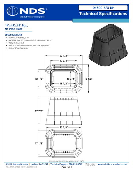 NDS 14 in. X 19 in. Rectangular D1800 Meter Box with No Pipe Slot, 18 in. Height, Black Tech Spec