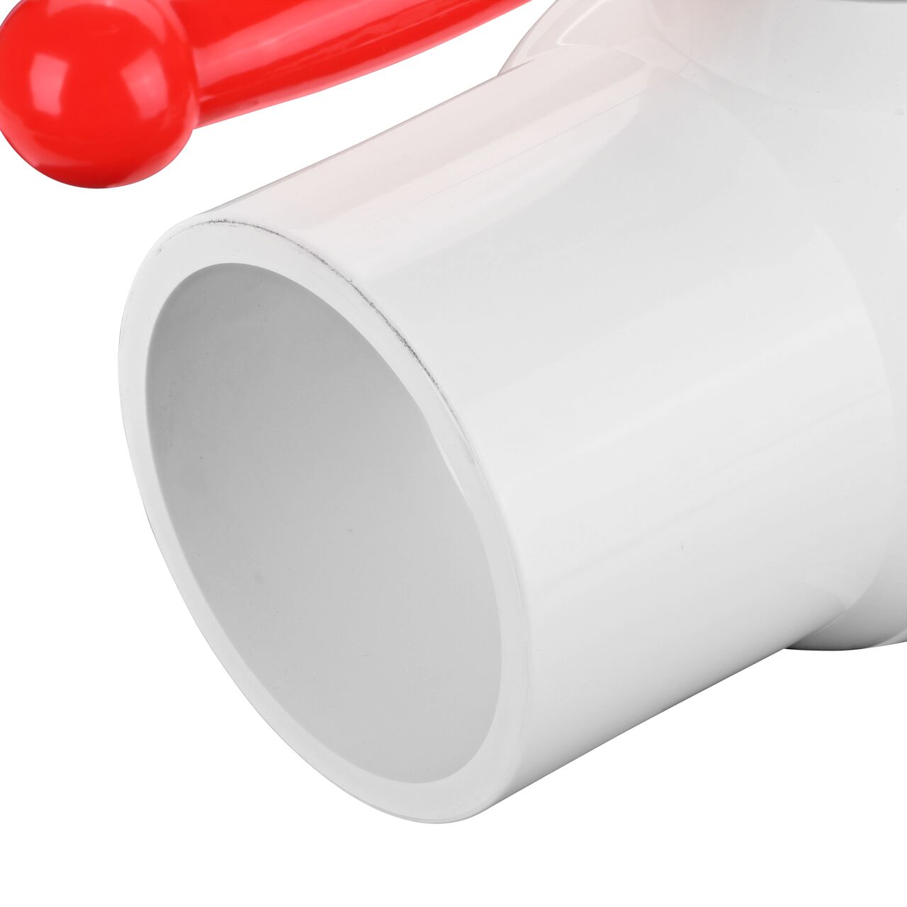 Closeup of the NDS CTS Ball Valve showing the stem that is made of durable PVC material (NDS E1310-40)