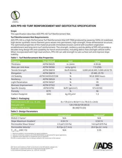 PP5-HD Turf Reinforcement Mat Geosynthetic Specification