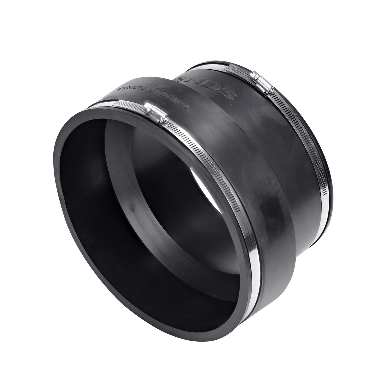 The NDS 8 in. flex coupling connects concrete pipe to cast iron/sewer & drain or DWV pipes and includes clamps to tighten to secure coupling onto pipe (NDS 06-88)