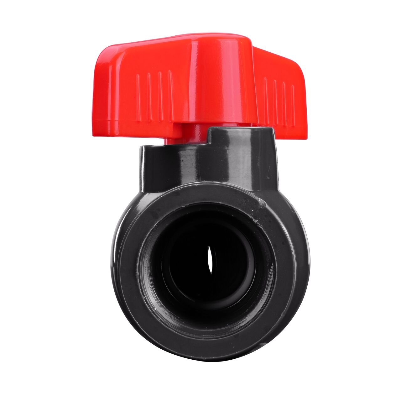 Rotate the handle to easily open or close the valve ball that controls water flow on the NDS 3/4 in. PVC IPS Ball Valve (NDS E1620-07)