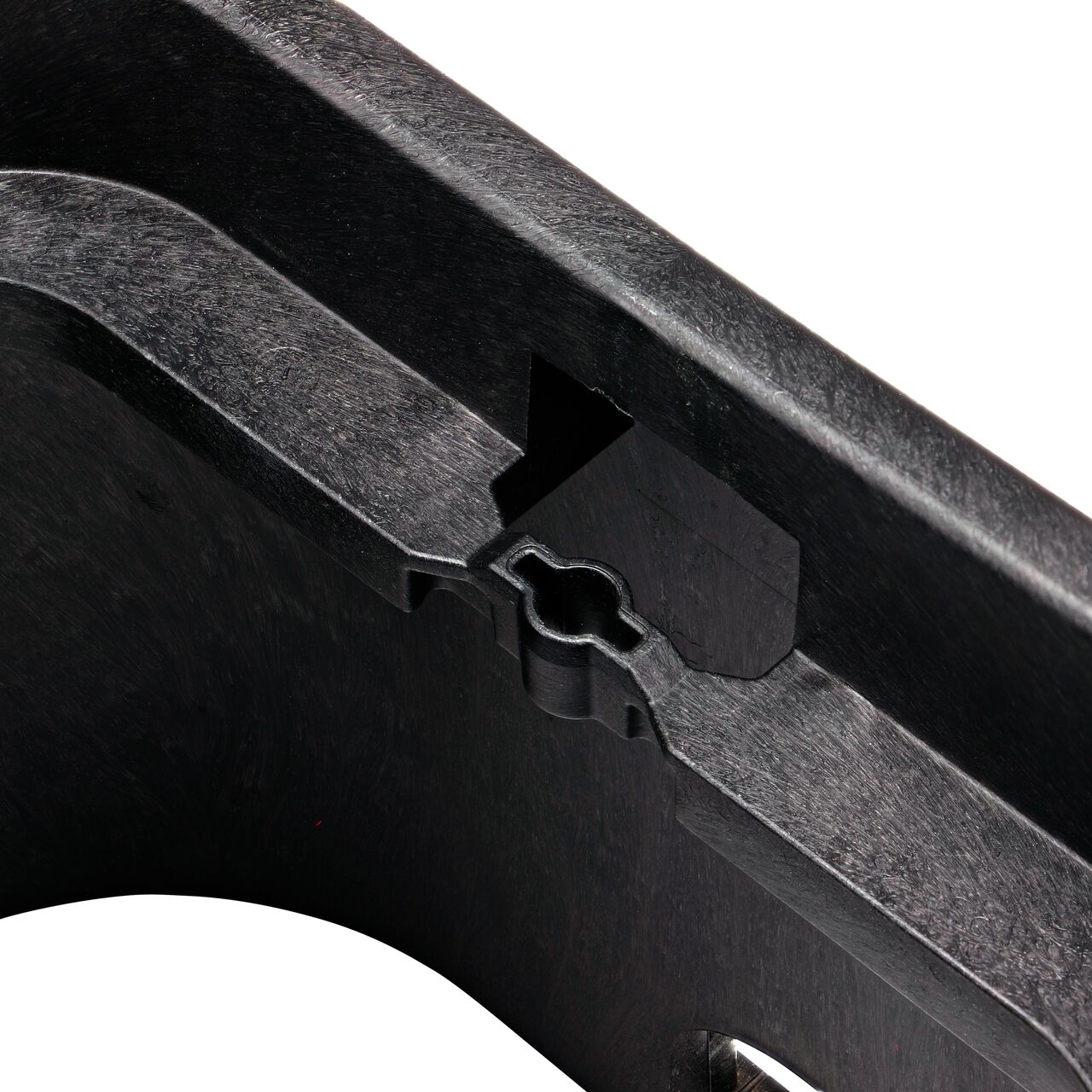 Closeup view on the bolt hole on the NDS black 14 x 19 in. Square Black Box (NDS 113B)