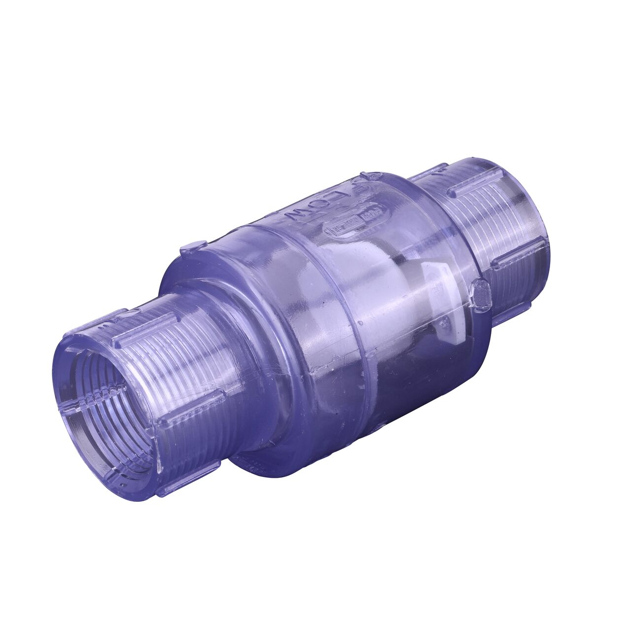 Alternate direction of the NDS Clear 1 in. female end by female end PVC Swing Check Valve (NDS 1520C10F). Water is conveyed one-way through the valve when the flap opens.