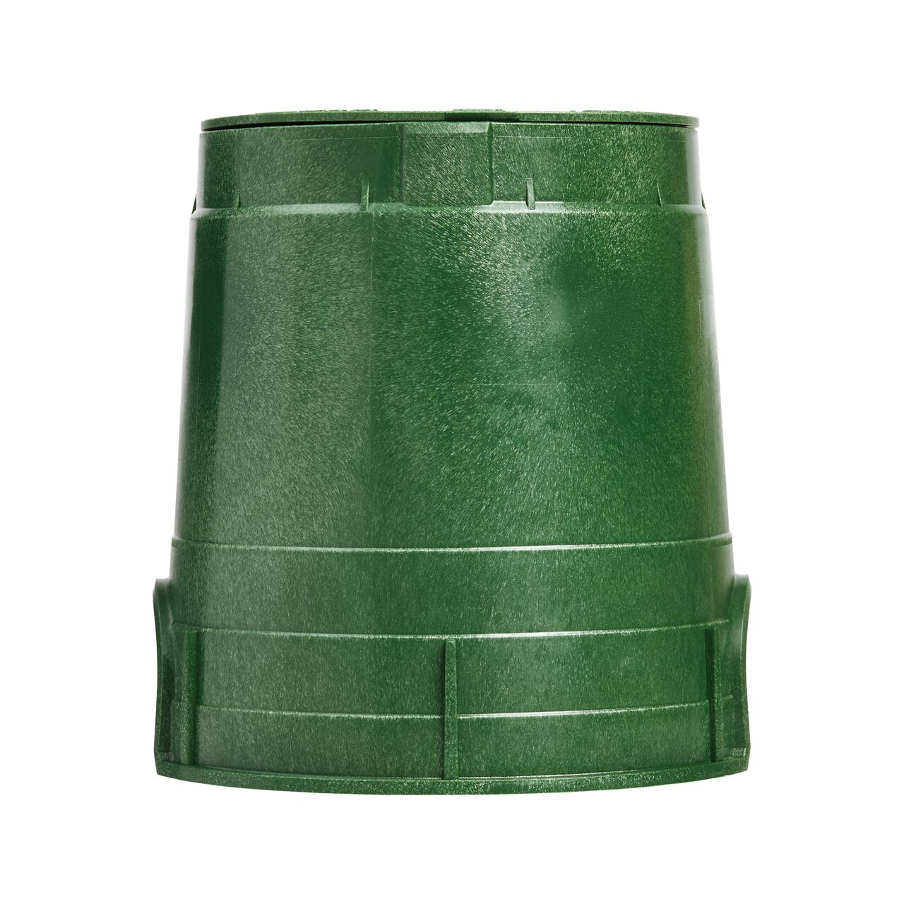 Side view of the non pipe hole side on the NDS Green plastic 6 in. Round Standard Series Valve Box (NDS 2108BC)