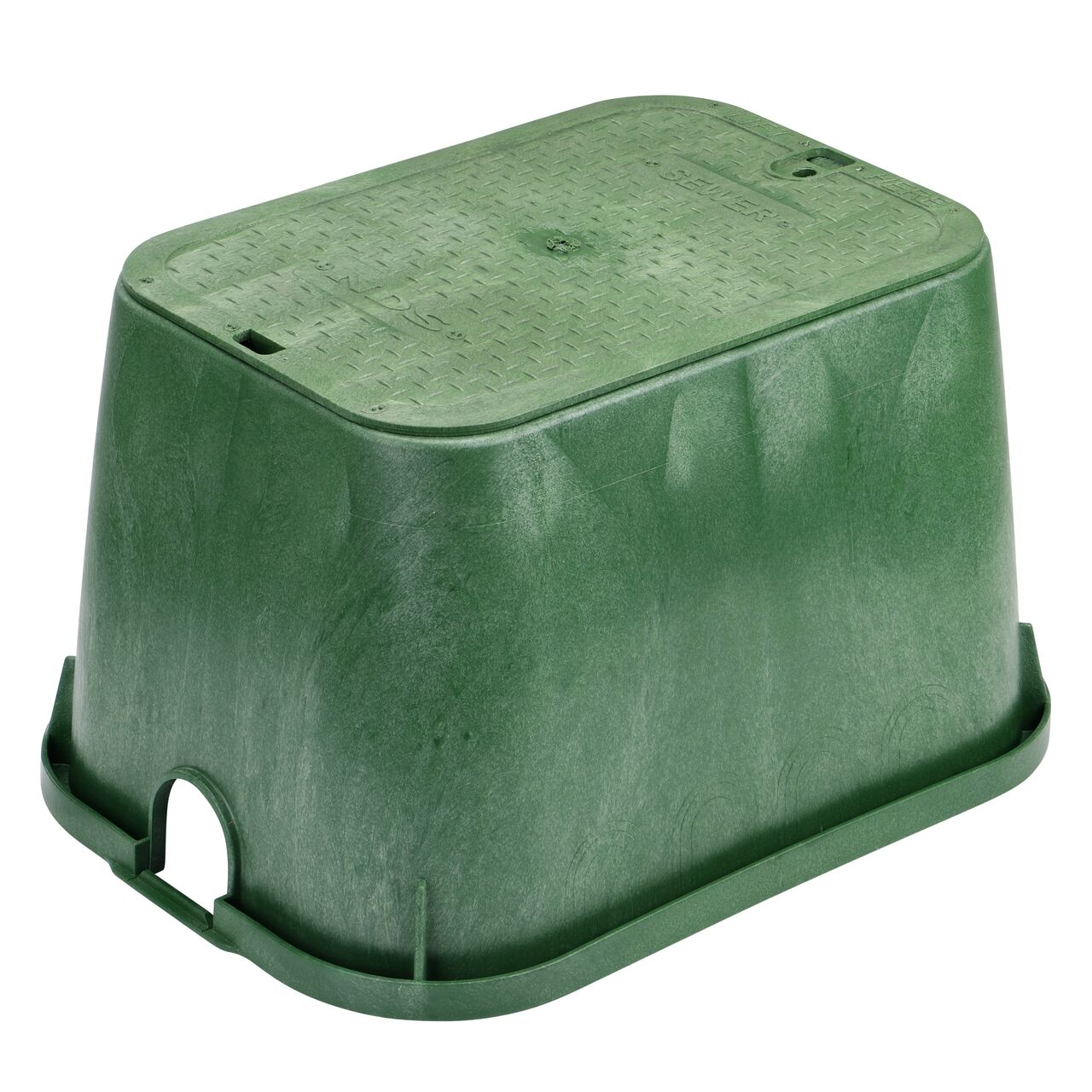The NDS 14 in. X 19 in. Rectangular Standard Series Valve Box and Cover is a 12 in. high Green Box and Green Cover with Sewer markings on the overlapping lid (NDS 114BCS) and protects underground irrigation and sprinkler system components and keeps them out of sight