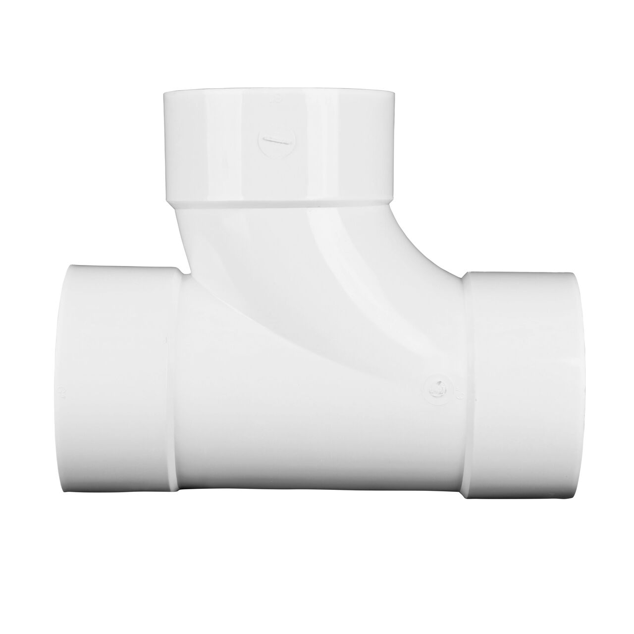 Alternat view with middle tee upward of the PVC sanitary tee for 6 in. Sewer and Drain pipes, Hub X Hub X Hub connection (NDS 6P09)