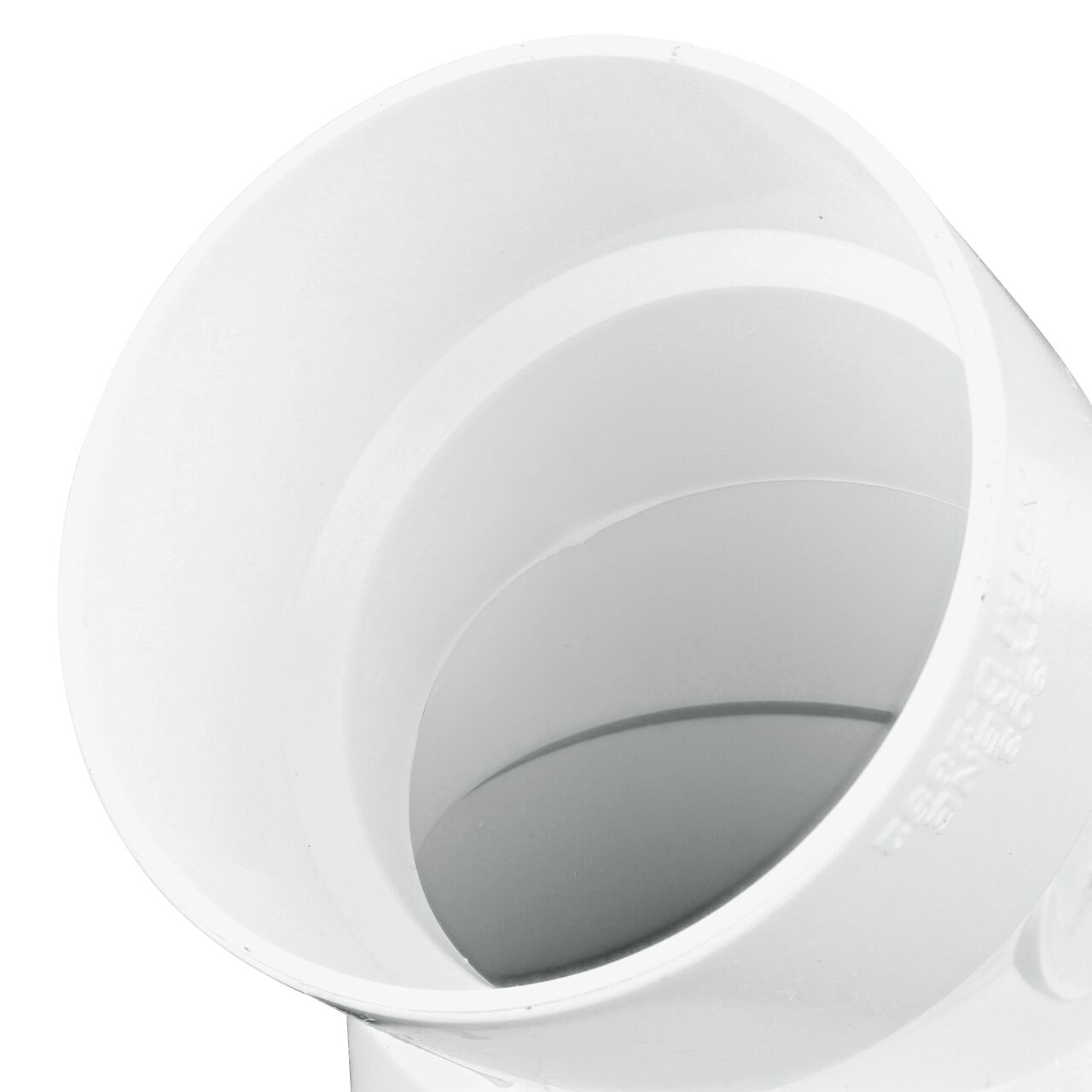 Closeup of the 3 in. opening of the NDS 3 in. PVC Sewer and Drain 45° Elbow (NDS 3P03RTL, NDS 3P03*, NDS 3P03)
