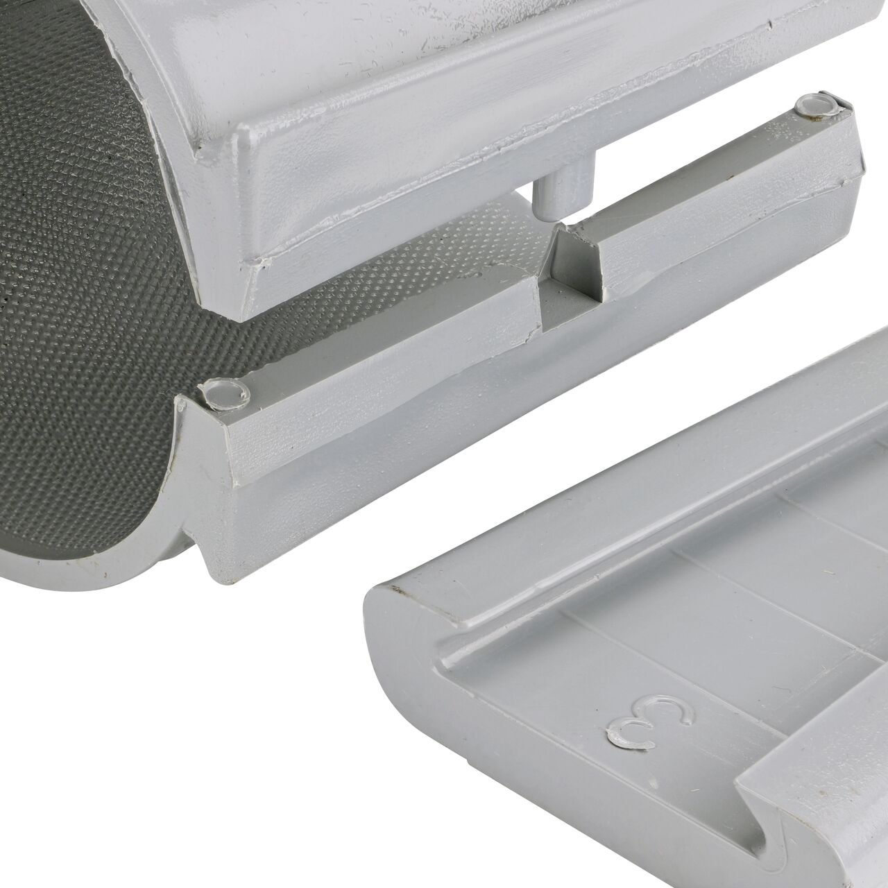 Closeup view of the patented wedge which unconnects on the 3 in. NDS Flo-Tap™ Rigid PVC saddle with 3/4 in. socket or 1 in. spigot for easy installation (NDS 3130)