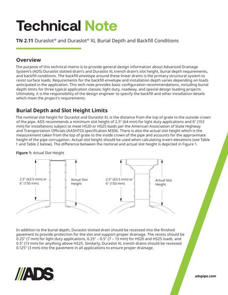 TN 2.11 Duraslot Burial Depth and Backfill Conditions
