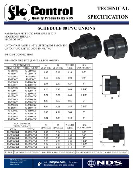 NDS Schedule 80 Union Threaded & Slip Tech Spec