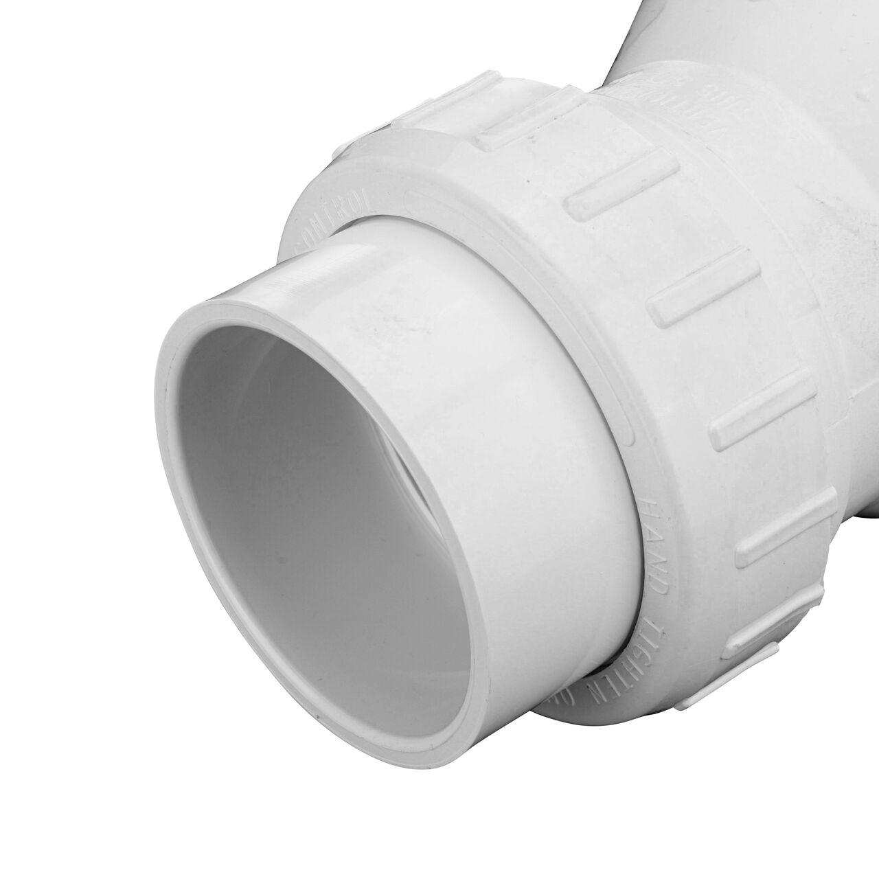 Closeup of the one end of the NDS Clear 3 in. IPS U X U PVC True Union Swing Check Valve (NDS 1720-30)