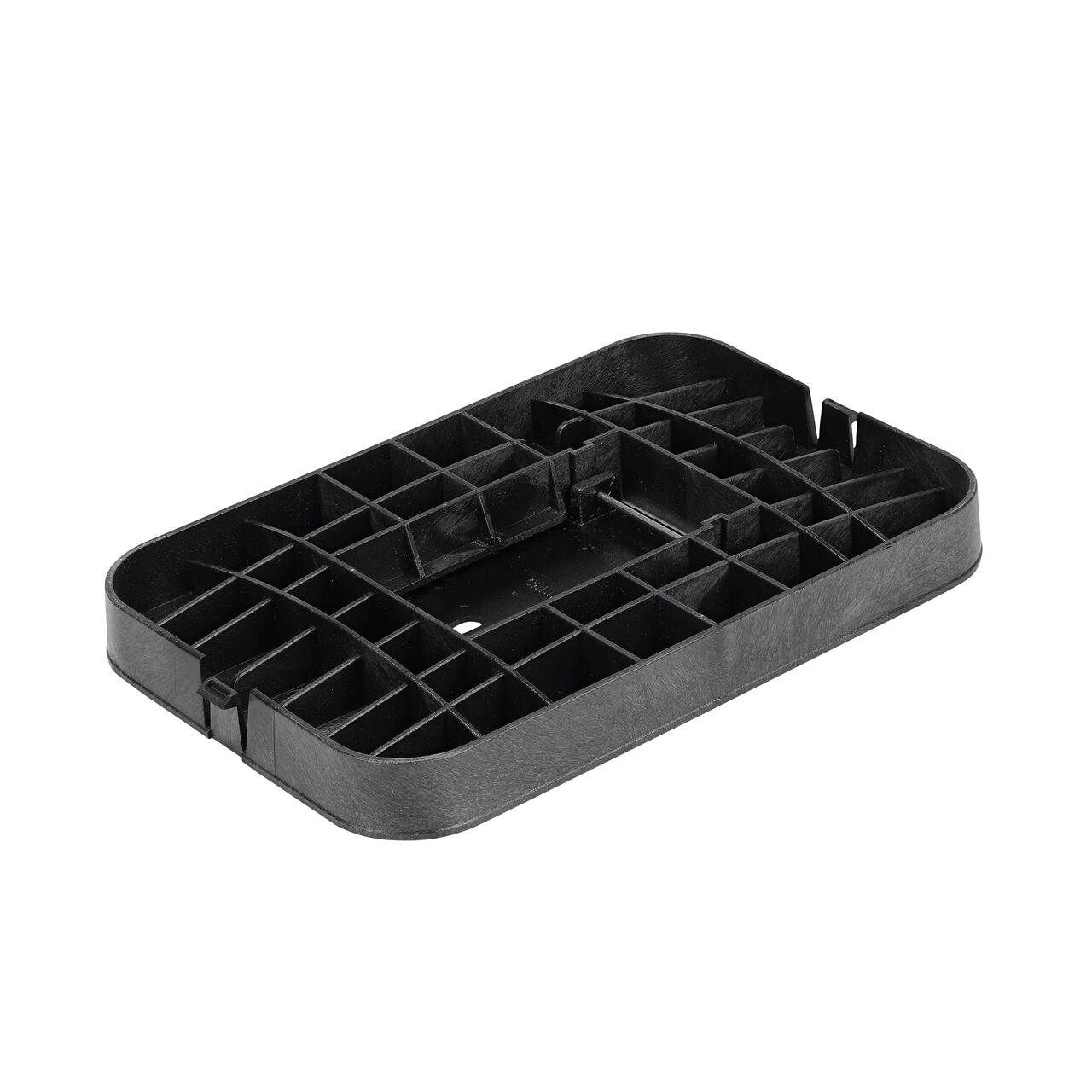 Bottom view of the reinforced ribs and Cast Iron reader door on the NDS 14 in. X 19 in. Black Water Meter Drop-in cover (NDS D1200-DICIRLID) that fits the NDS 10 X 15 in. Standard Series Meter Box