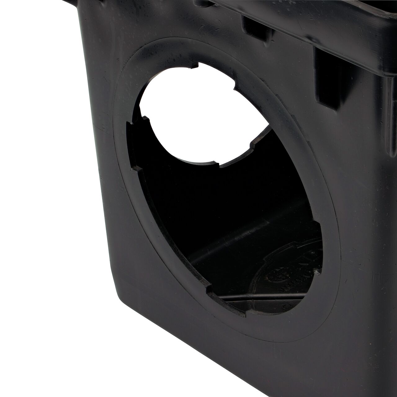 Closeup of the outlet holes on the 12 in. Catch Basin Drain with 3 openings (NDS 1203)