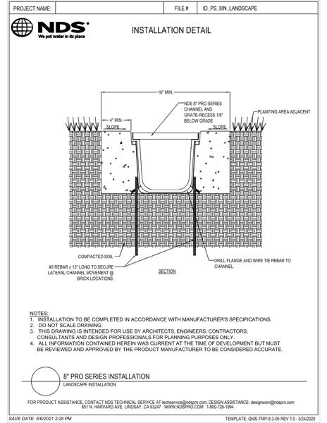 NDS 8 in. Pro Series™ Channel Drains & Grates Landscape Installation Details
