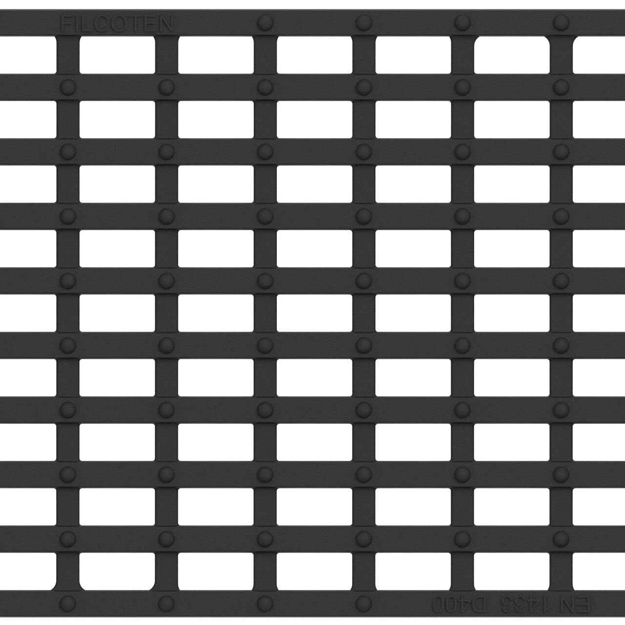 Top down closeup view of class D load ductile iron bar design BG-FILCOTEN® 200 Trench Drain Grate (NDS 17020104)